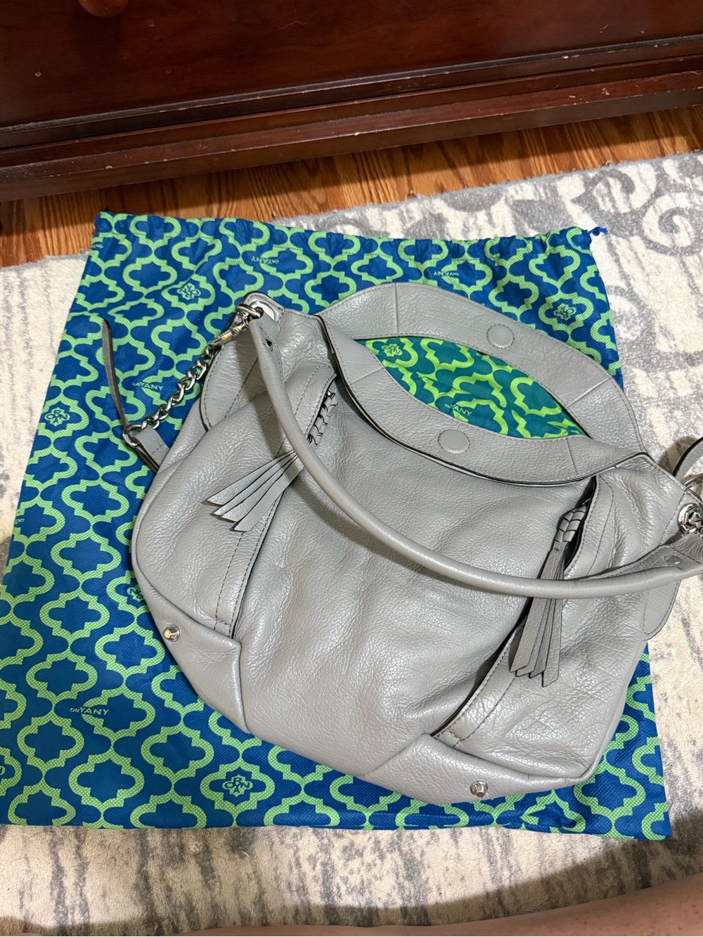 orYANY Light Gray Leather Shoulder Bag with Tassel Details - Picture 4 of 4